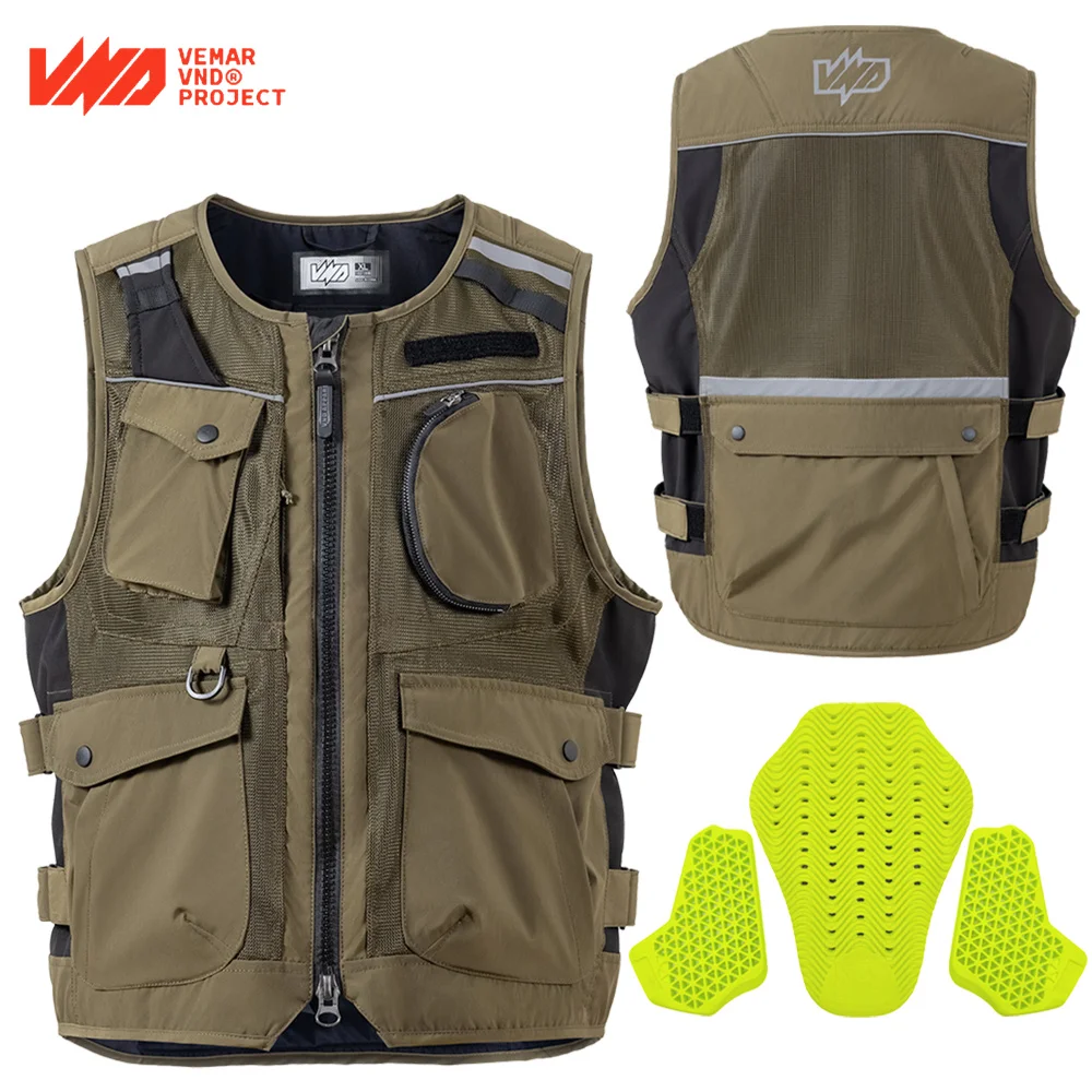 Summer Multi-Pocket Men's Motorcycle Riding Vest With CE Protective Pads Anti Fall Motorbike Touring Reflective Vest Leisure