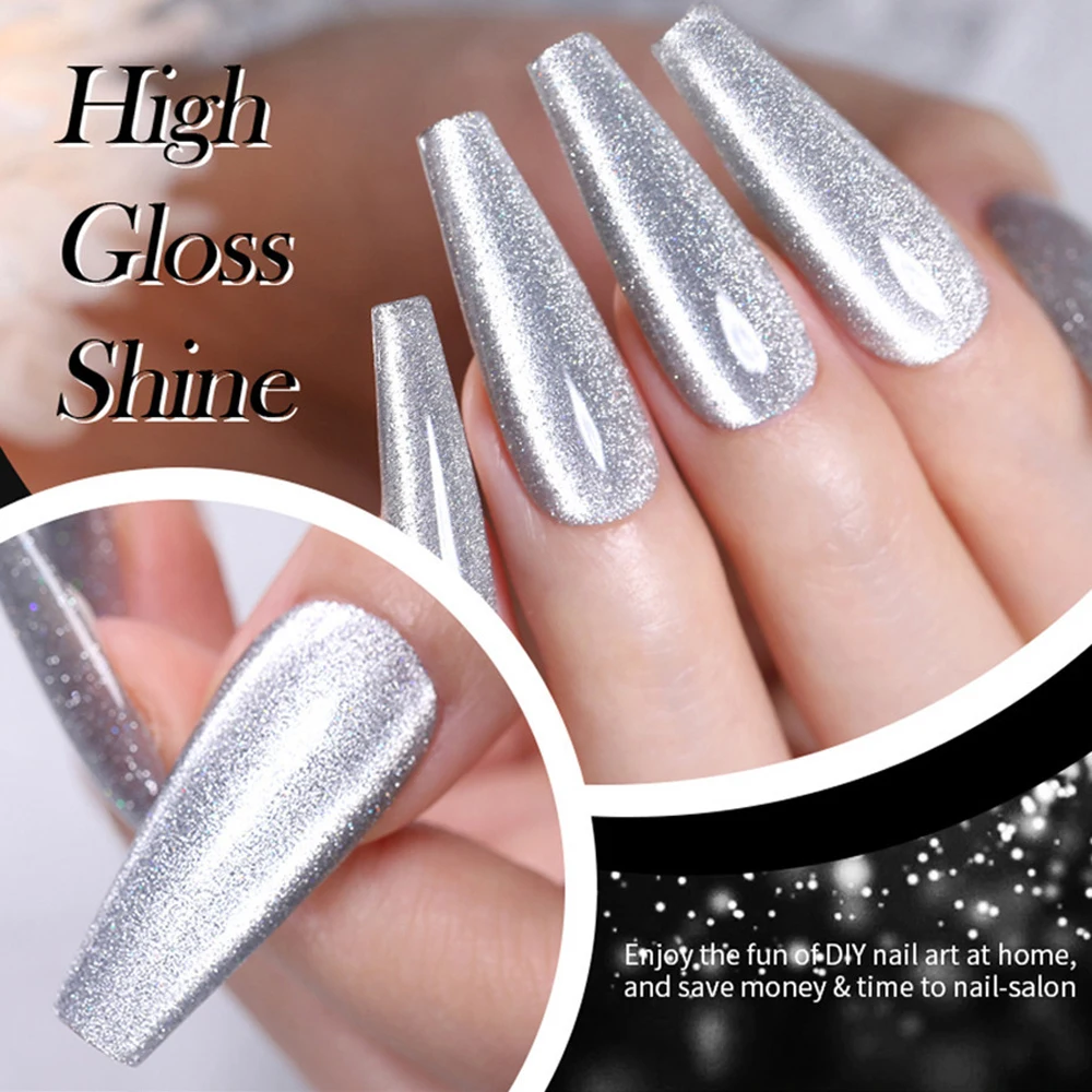8ML Silver Reflective Cat Magnetic Gel Nail Polish Sparkling Cat' Eye Semi Permanent Soak Off Gel Polish UV LED Manicure Varnish