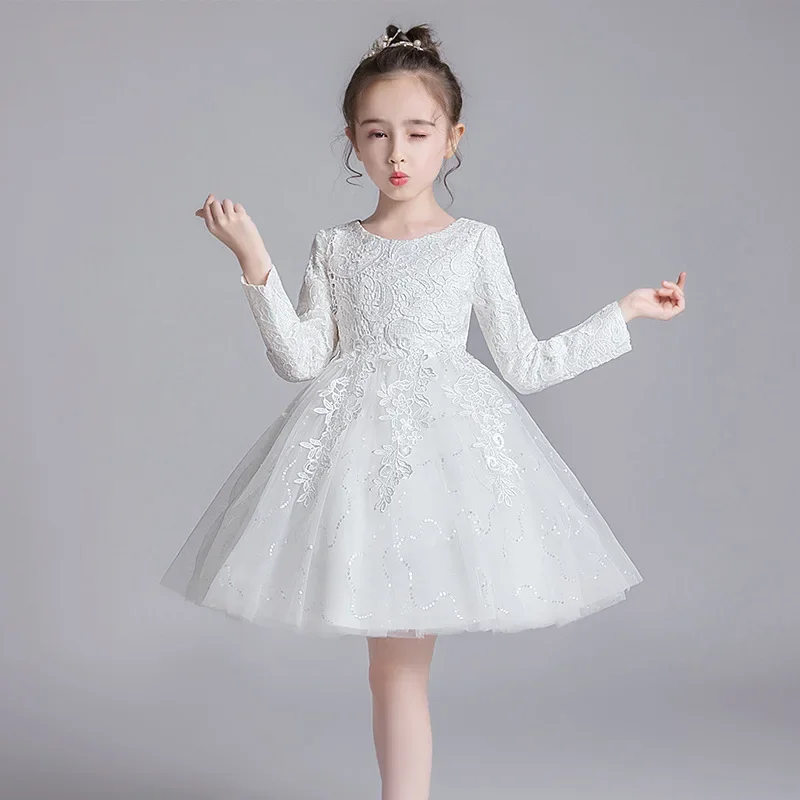 Fashion Flower Girl Dresses for Weddings Lace Long Sleeve Children Bridesmaid Dresses Spring Autumn Girls Party Dress 3-12 Years 4