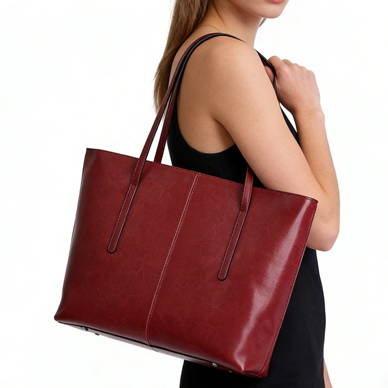 HIFASHION Genuine Cowhide Leather Tote Bags Women 2026 Casual Large Daily Work Shoulder Purses A4 Laptop Shopper Ladies Handbags