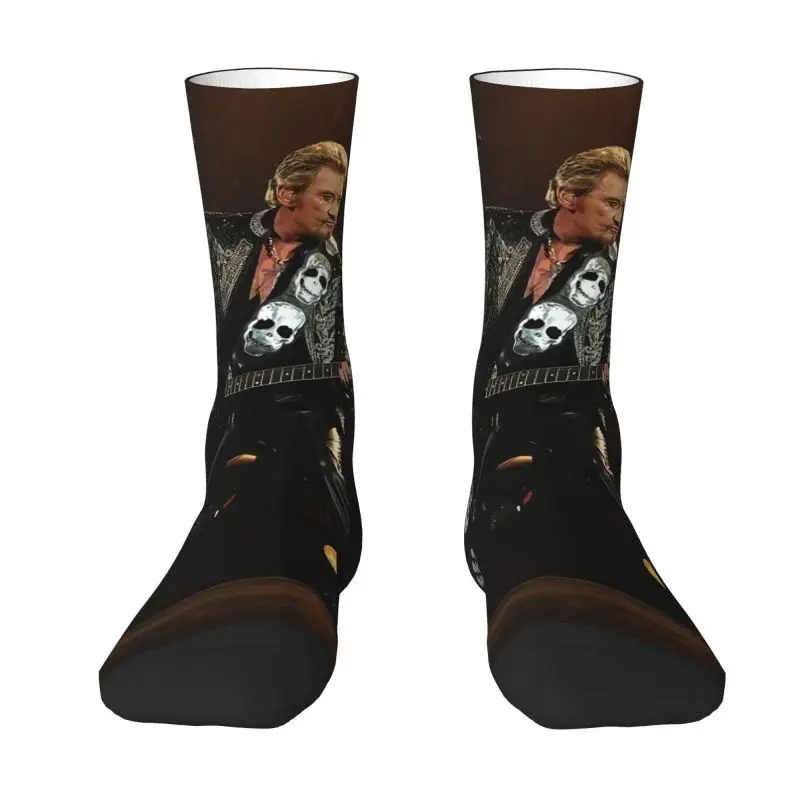 

Funny Mens French Rock Singer Johnny Hallyday Dress Socks Unisex Comfortable Warm 3D Printed Crew Socks