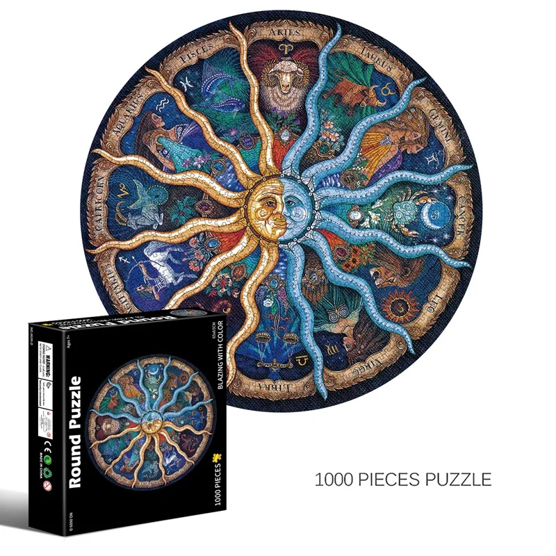 1000 sztuk puzzli okrągłe puzzle zodiaku podłoga Puzzle dla dzieci na kreatywny prezent wystrój domu-dwanaście konstelacji