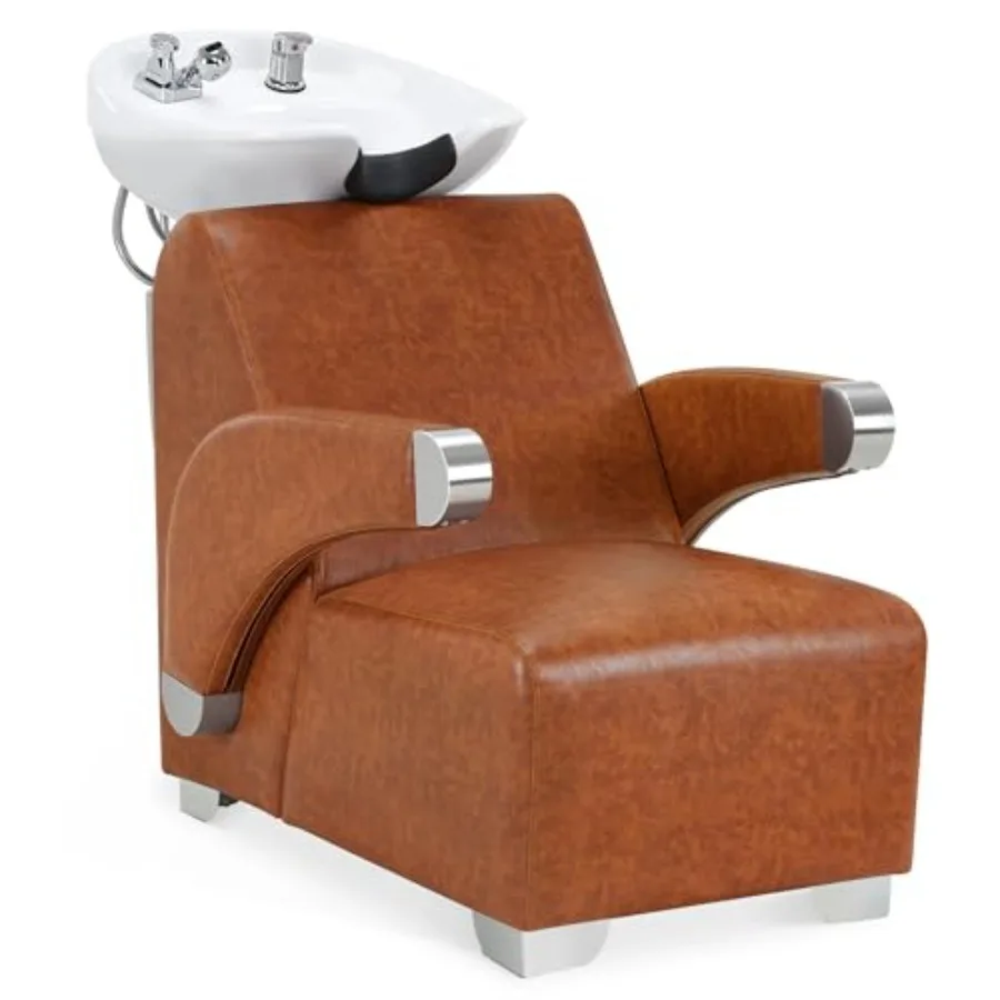 

Ceramic Bowl Backwash Shampoo Chair, Adjustable Hair Wash Sink and Chair Set for Professional Barbershop, HomeandBeauty Spa Sal