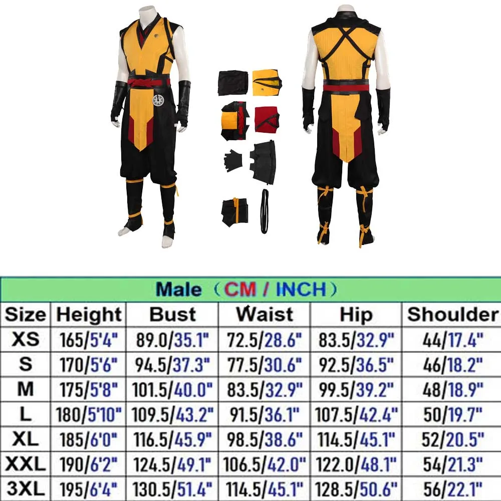 Escorpião Mortal Kombat Cosplay Masculino, Disfarce Fantasia, Jogo de Anime, Fantasia, Halloween, Carnaval, Roupas de Festa, Adulto