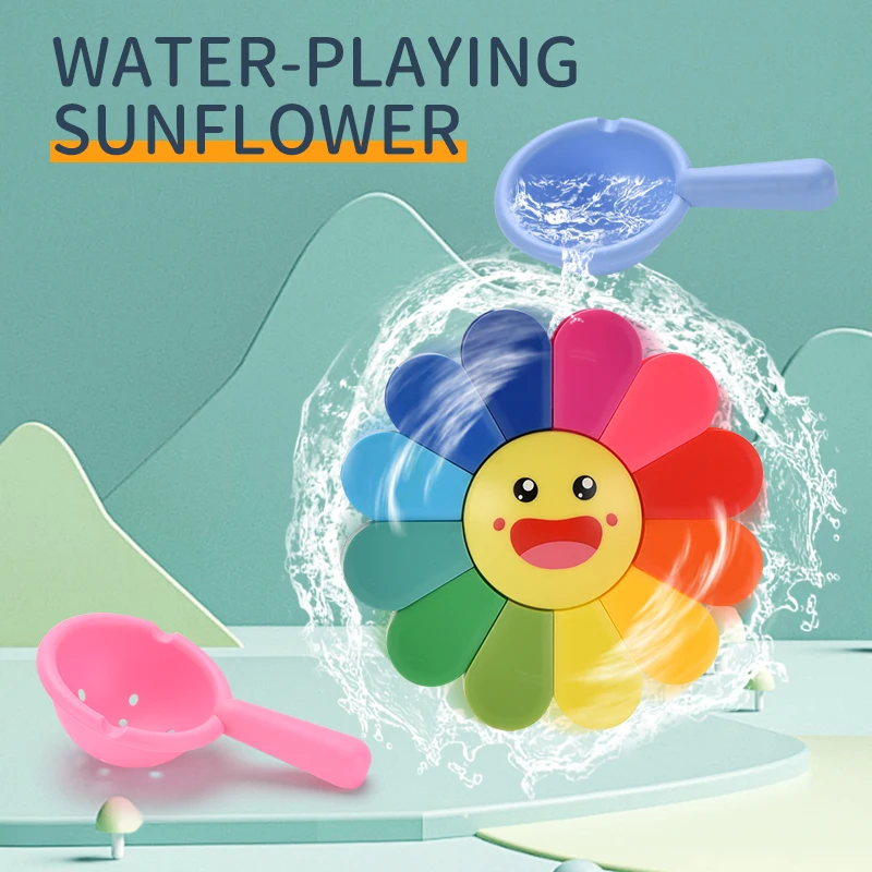 Bunte Sonnenblumen-Wasserwindmühle, Wasserspielspielzeug für Kinder, rotierendes Wasserrad, Wasserspielspielzeug für das Badezimmer