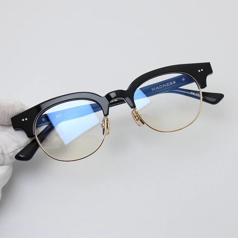 Japanese Style Handmade High Quality Vintage Acetate Halfframe Glasses Frame For Men Women Designer Retro Fashion Eyeglasse