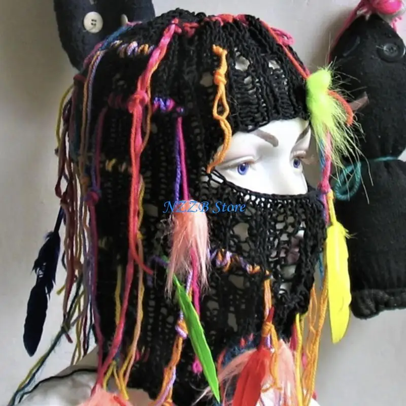 T21F يندبروف الشتاء متماسكة مخطط بالاكلافا قبعة للنساء الرجال إبقاء الرقبة قبعة تدفئة الطقس البارد الدراجات المشي لمسافات طويلة #2