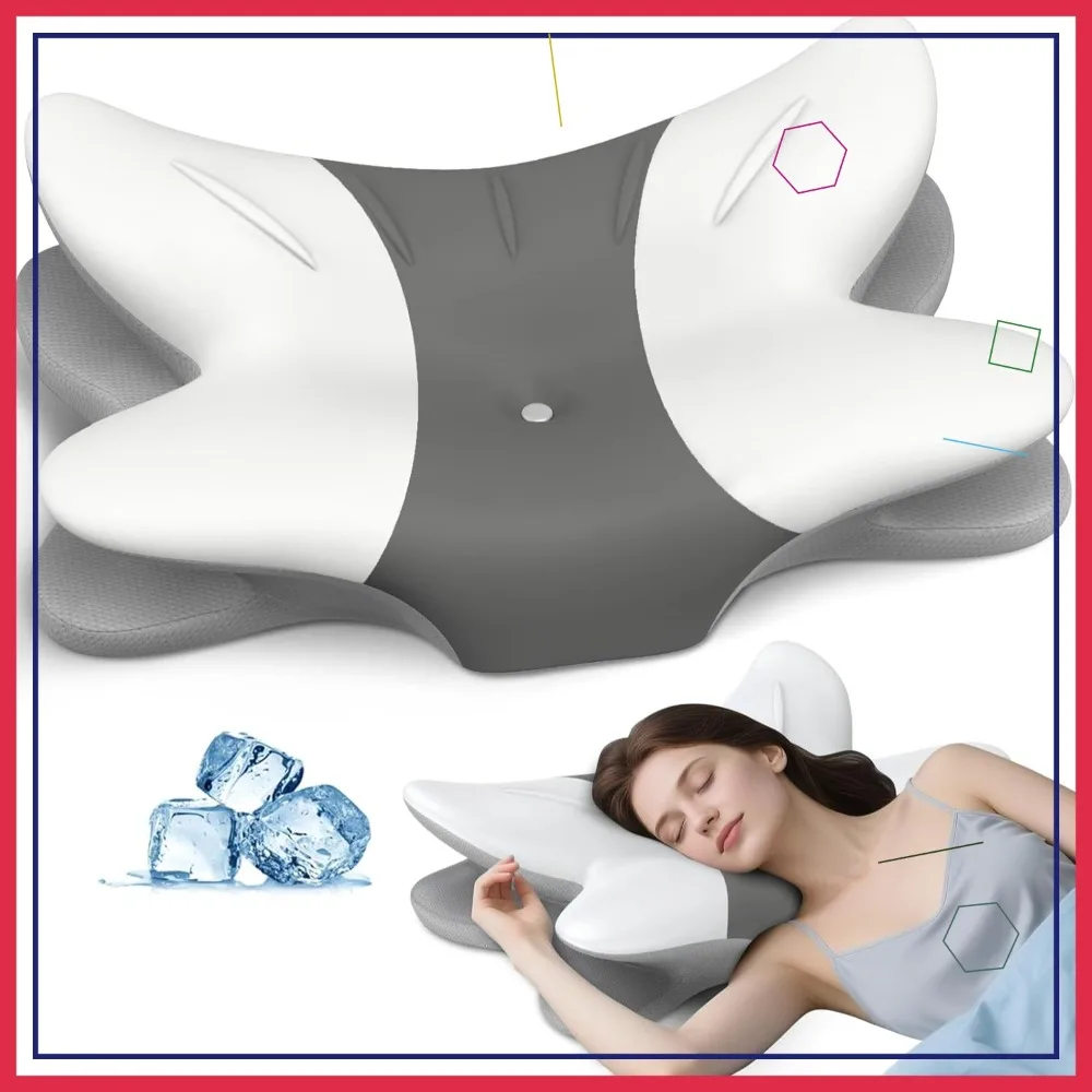 Travesseiro de pescoço cervical para alívio da dor - espuma de memória ergonômica, suporte ortopédico de resfriamento para travessas traseiras e laterais