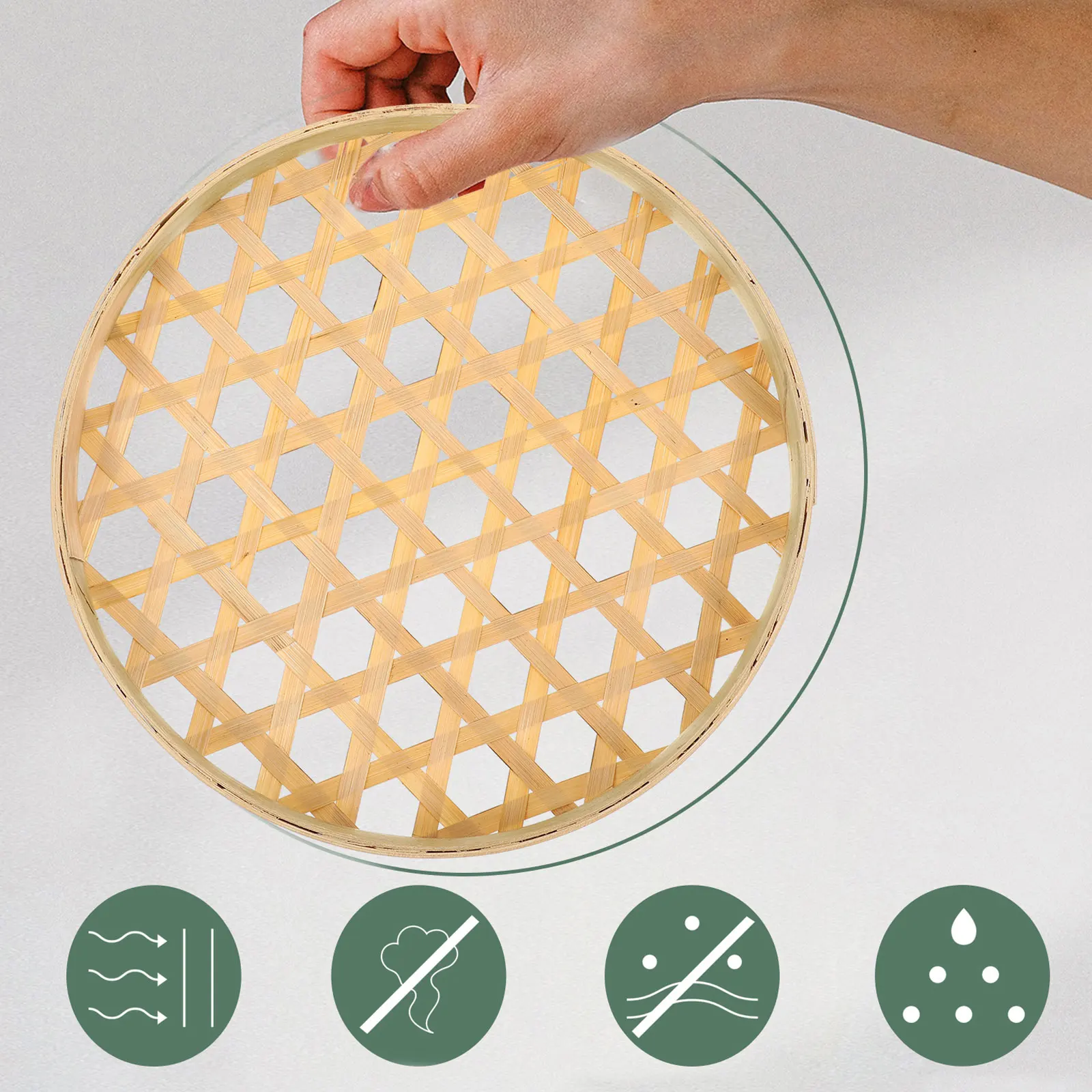 

3Pcs Bamboo Weaving Sieve Round Food Tray for Rice Cleaning Fruit Vegetable Storage Handmade Basket Home Kitchen Drying