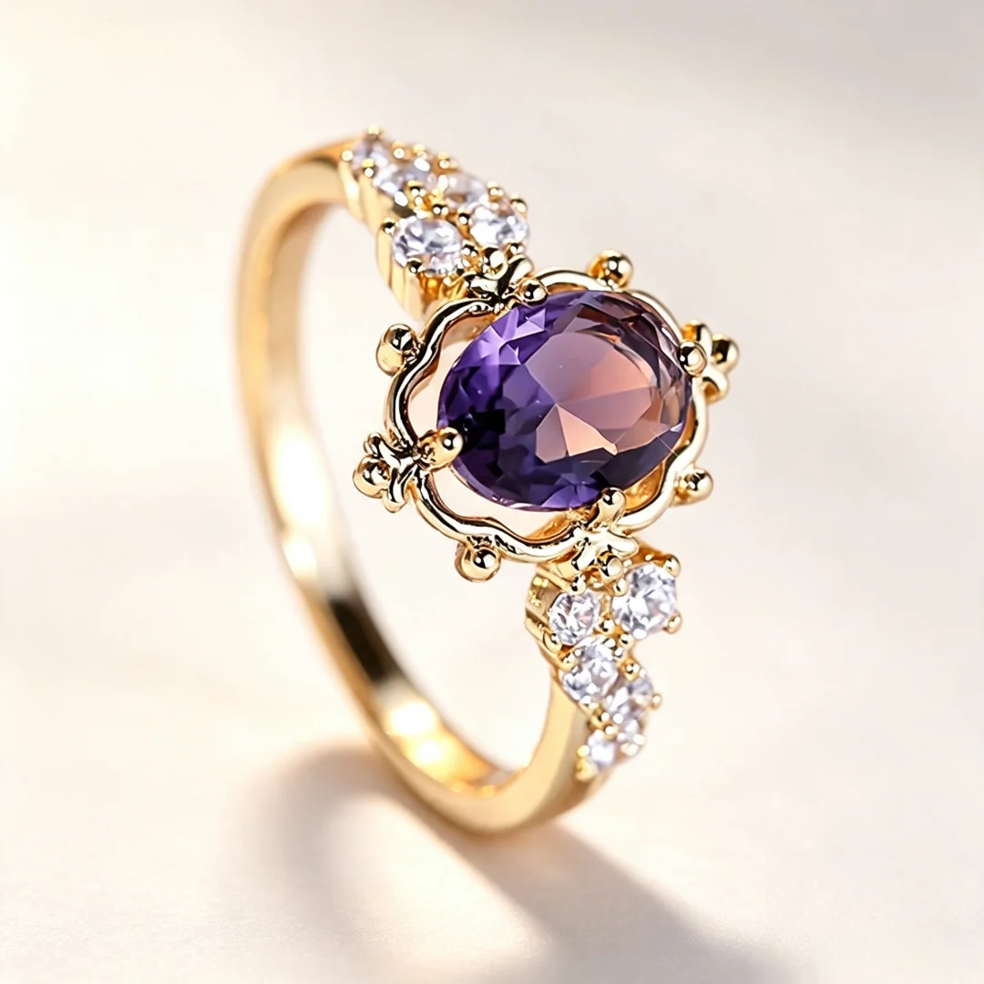 925 Sterling Zilver Licht Luxe Mode Zoete Prinsessenstijl Ring Ingelegd met Paarse Zirkoon voor Dames