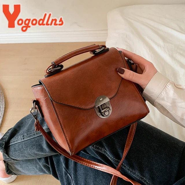 Yogodlns Vintage skórzane damskie torby z górnym uchwytem mała damska torba na ramię torba typu crossbody torebki na co dzień