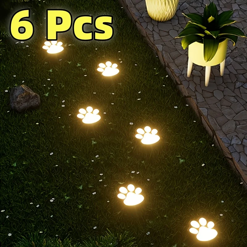 

6pcs Dog Paw Solar-Powered Pathway Lights for Garden Lawn Courtyard Porch Outdoor Waterproof Decor Lamp Led Solar Ground Lights