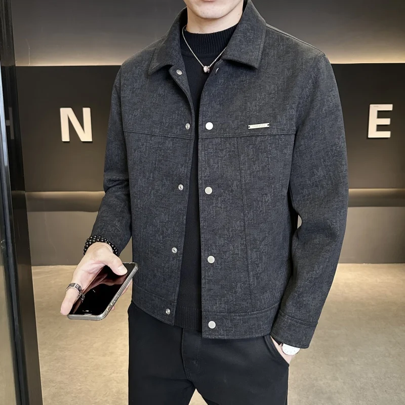 

ort Thiened Floing Jaet Men's Korean Sle Faionable Winter Stand Collar Button up Casual Slim Fit Top