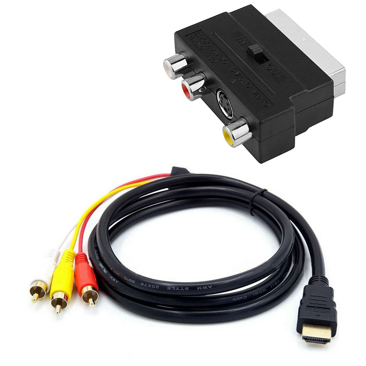 Audio Cable1080P -Compatible Male S-Video To 3 AV Audio Cable W/SCART To 3 Phono Adapter