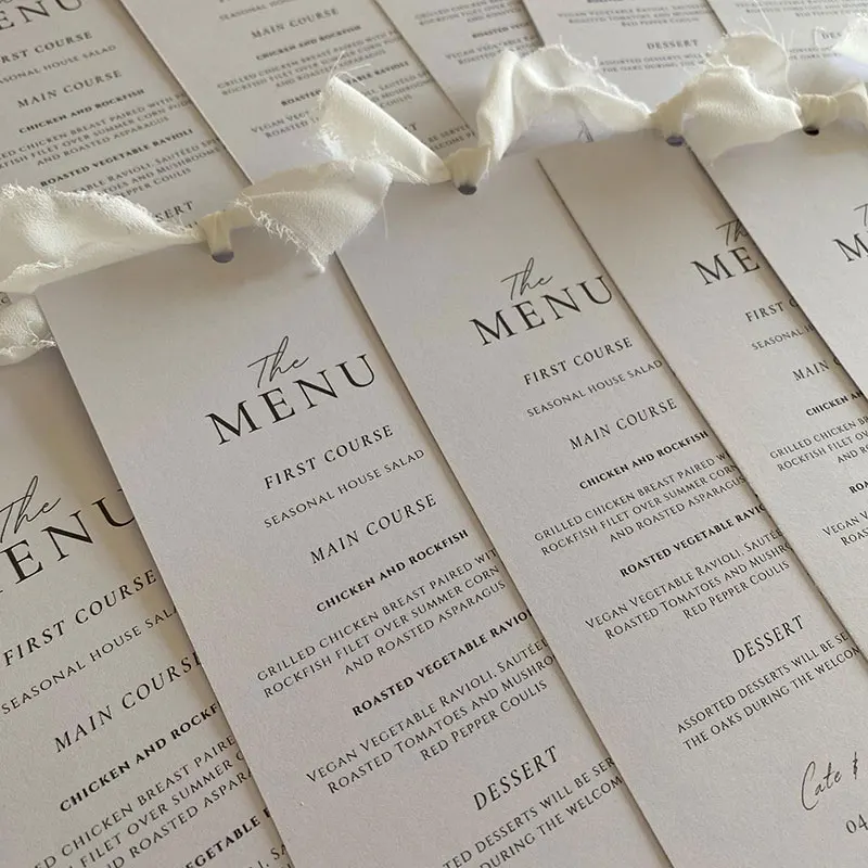 Tarjetas de Menú de Boda Personalizadas con Cinta, Papelería Sencilla, Menú de Boda y Tarjeta de Nombre, Tarjetas de Menú de Boda Personalizadas