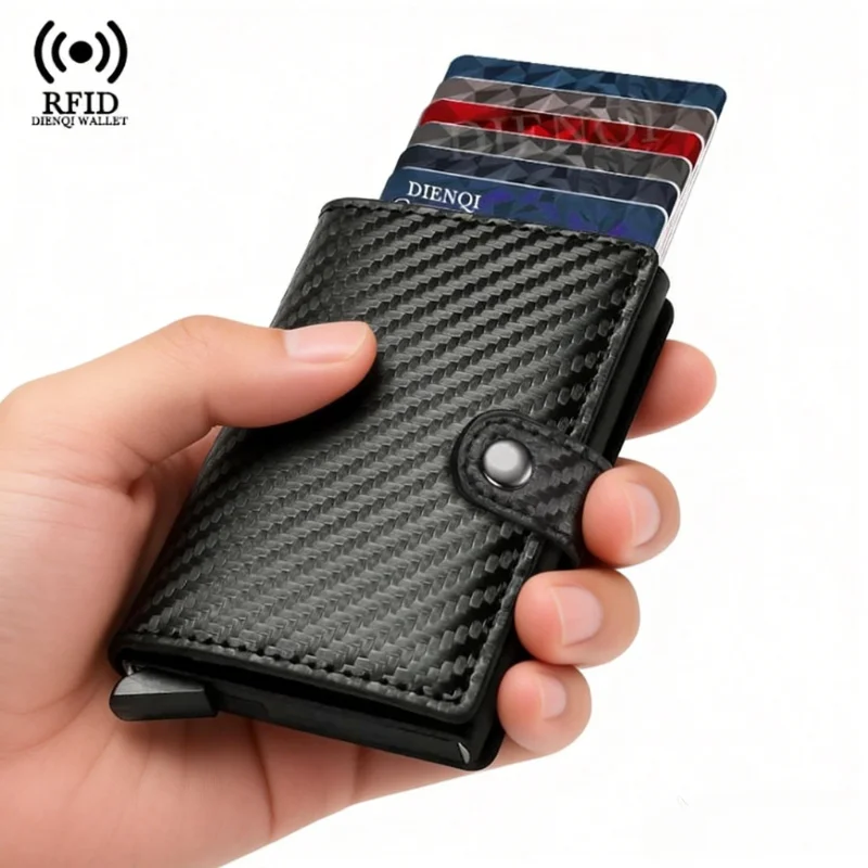 Carbon Fiber Kreditkarte Halter Brieftasche Männer Rfid Smart Metall Dünne Dünne Pop Up Minimalistischen Brieftasche Kleine Schwarze Geldbörse Metall Brieftasche