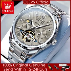 OLEVS 7028 NEW Men's Watches Luxury Skeleton Flywheel Automatic Movement Mechanical Man Watch Moon Phase Waterproof Watches Men