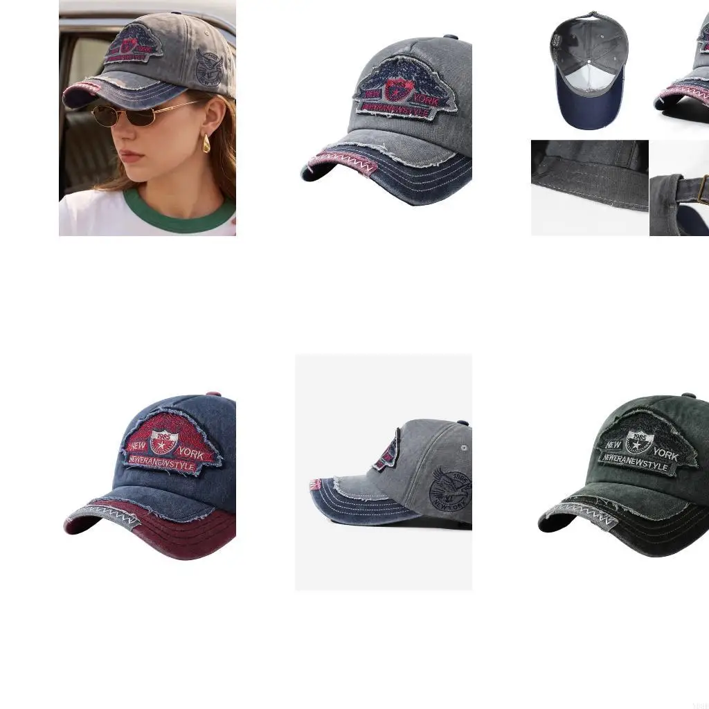 Embroidered Cap With Distressed Fabric, Texture and Adjustable Closure for Casual Daily Relaxed Outdoor Outings Y08E