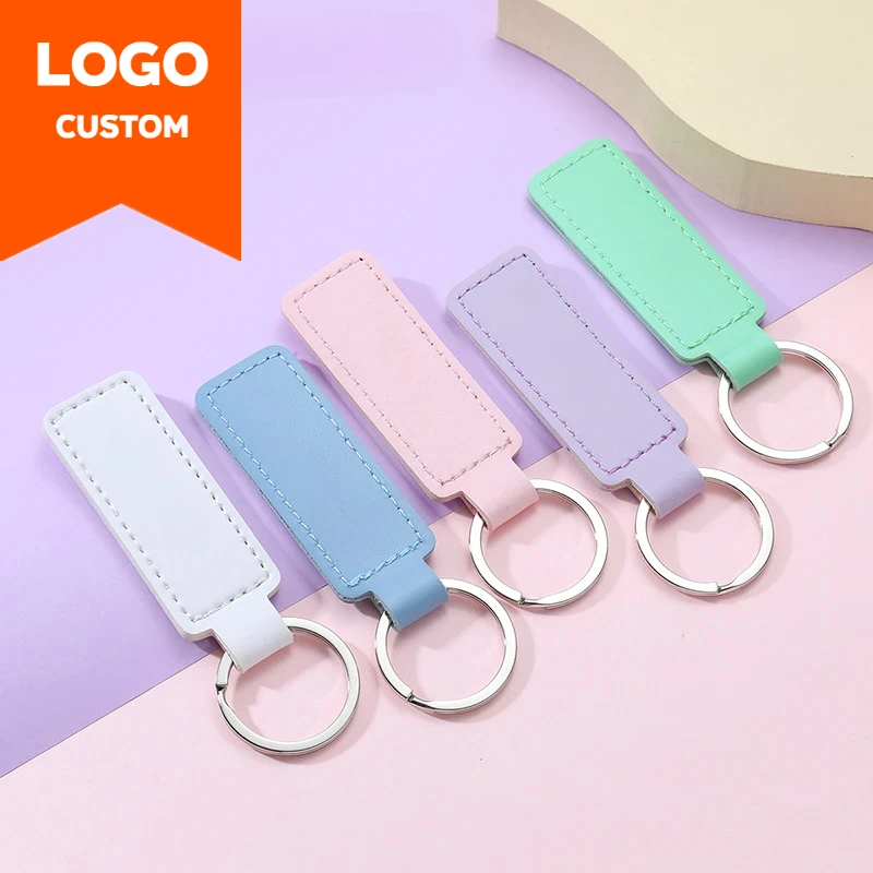 

Laser Custom LOGO Leather Keychain Blank Personalize Engrave Company Name Car Key Chain Ring for Men and Women Rectangle Keyring