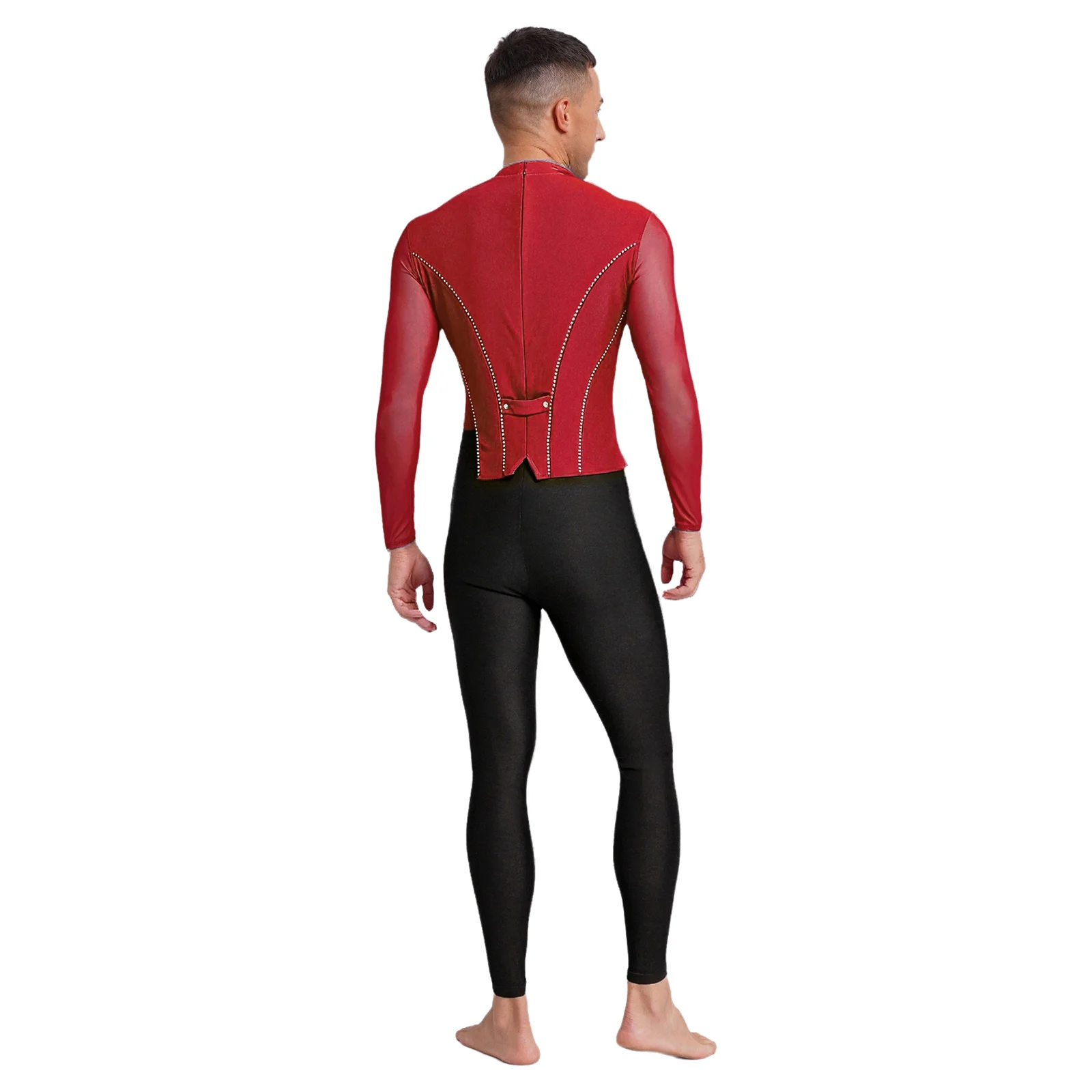 Męski strój gimnastyczny baletowy taneczny, kombinezon trykot z niewidocznym zamkiem błyskawicznym z tyłu, trykot do ćwiczeń tanecznych, body na całe ciało.