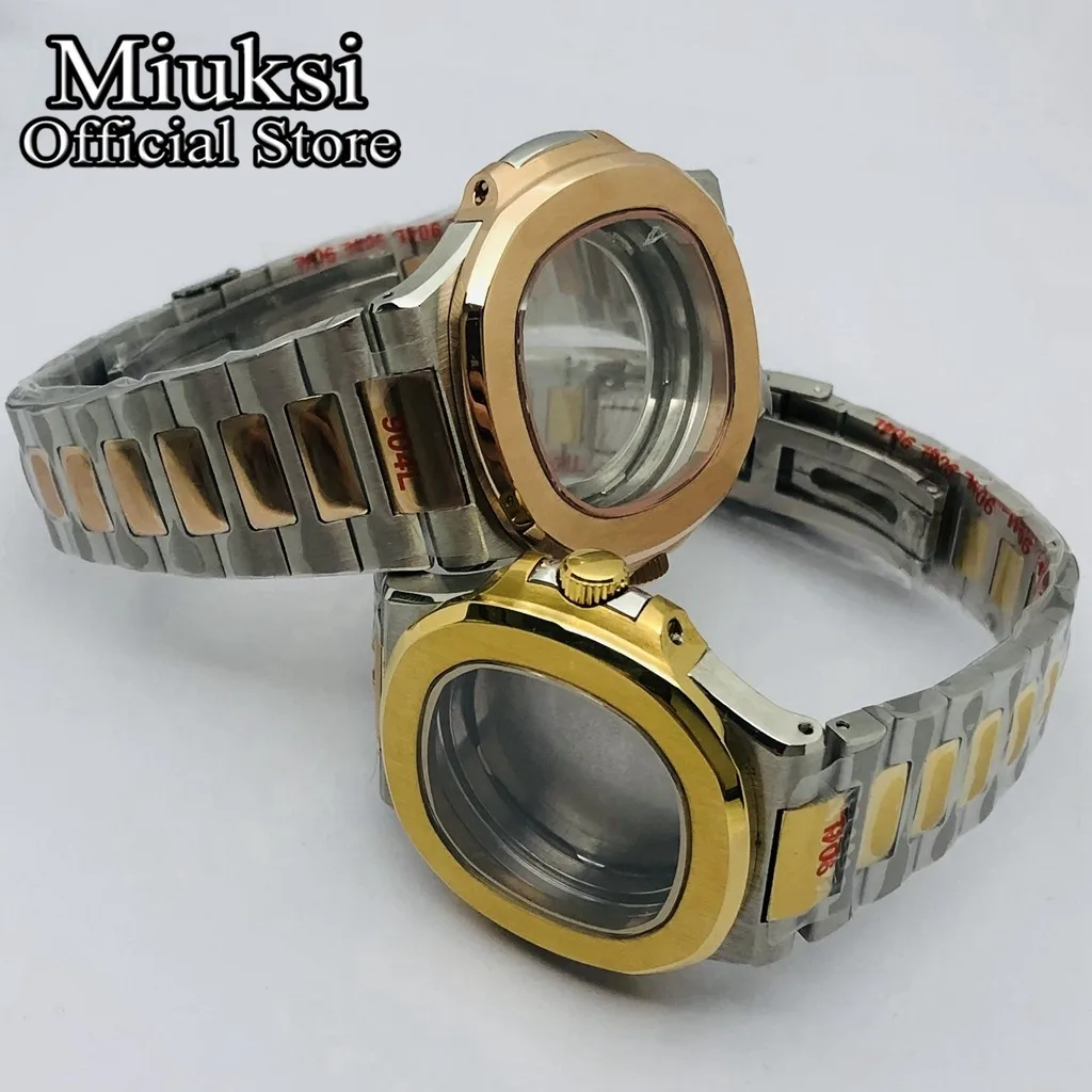 Miuksi 42mm silver black gold watch case sapphire glass fit NH35 NH36 ETA2824 2836 Miyota8215 Mingzhu DG2813 3804 PT5000movement