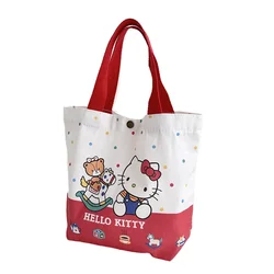 Sanrio Hello Kitty Women Shoulder Tote Bags Cartoon Canvas Handbag with Hasp Girls Gift Luxury Brand Bag High Quality Designer