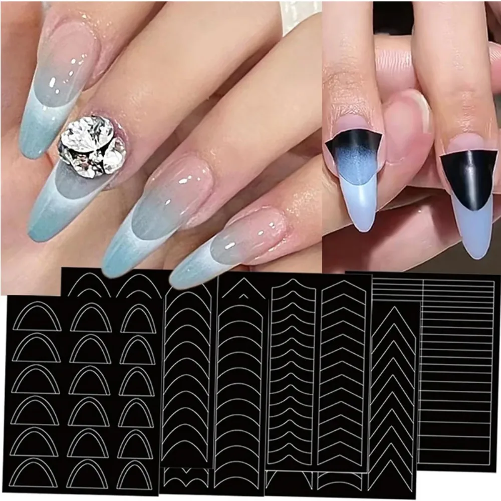 Nagelkunst-Aufkleber, V-förmiges Muster, klassisches französisches Schleifen-Design, Nageldekoration, Aufkleber, 1 Blatt, französische Spitze, Schablone, Nagel, selbstklebend