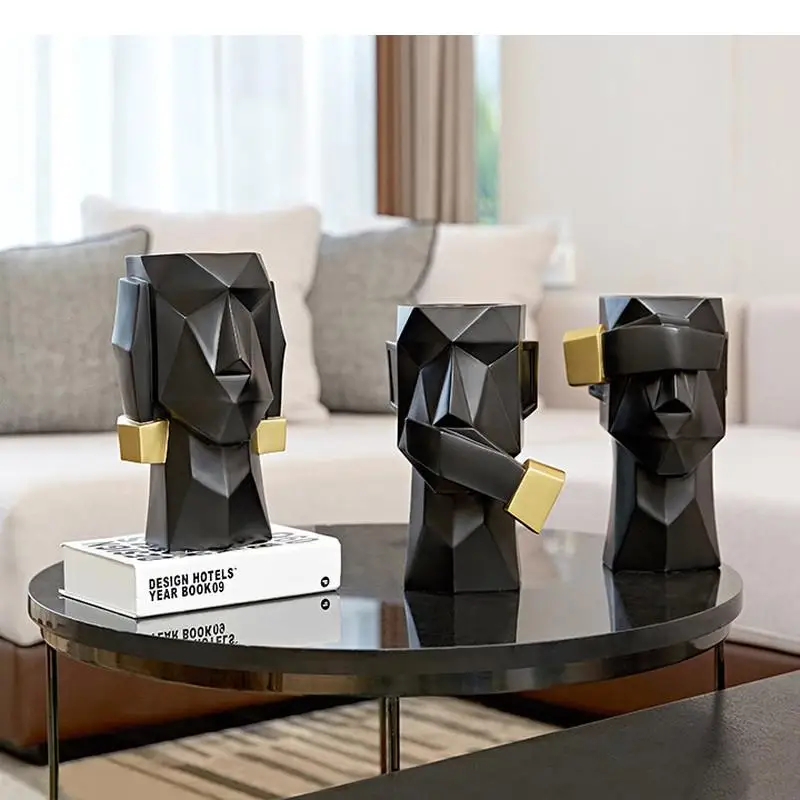 Resin Figure Statue Abstract Stone Man Geometry Golden Crafts Furnishings Modern Home Decoration Vase