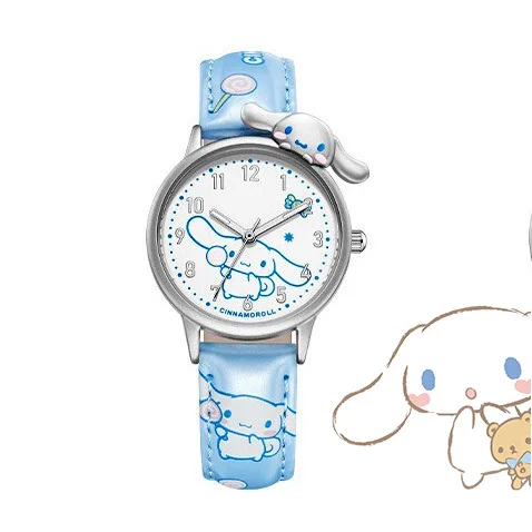 Cartoon Water Resistant Watches Anime Figure HelloKittys Kuromi Cinnamoroll High Quality White Leather Watch Girl Gifts