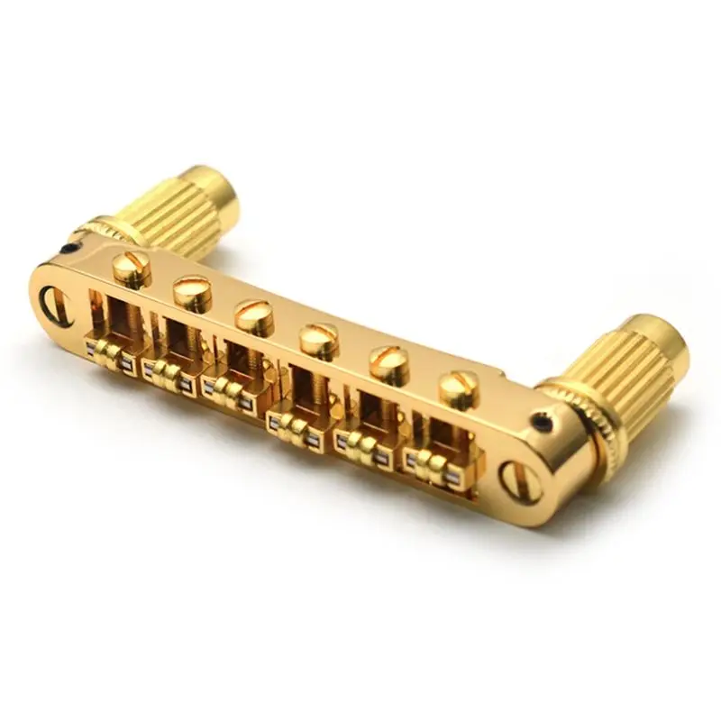 A64T Tune-O-Matic Guitar Bridge for LP-Style Electric Guitar, 6 String Roller Saddle with Locking System Gold