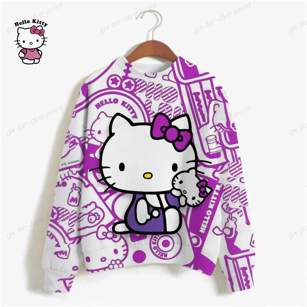 HELLO KITTY Sweatshirt Women S-3XL Hoodie Female Loose Korean Thin Chic Women\'s Sweatshirts Pink Cartoon Kawaii Hoodies Y2K