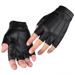 Guantes sin dedos de cuero negro para mujer, guantes antideslizantes para montar en bicicleta, deporte, trabajo, senderismo, escalada, correr, gimnasio, moda de verano, 2023