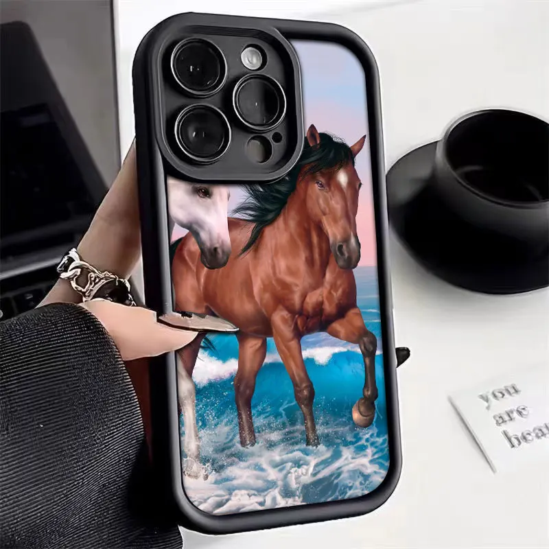 Horse Running Fasion Phone Case for iPhone 16 Pro Max Plus All-inclusive Anti-drop Soft Silicone Cover Shockproof Coque Shell