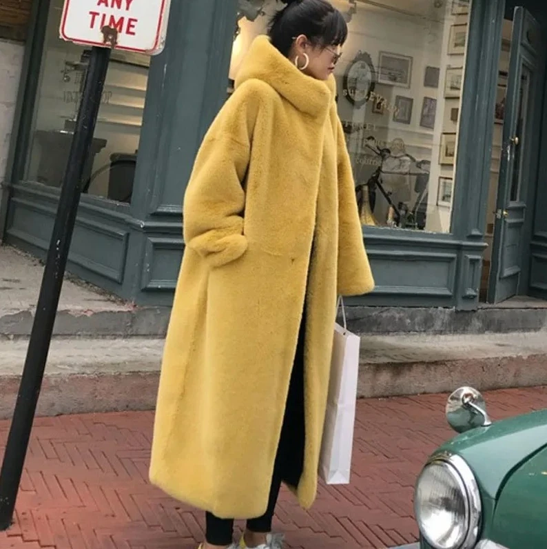 2025 جديد الشتاء فو الفراء معطف مقنع المرأة الفاخرة أنيقة معطف طويل دافئ ، لينة أفخم تقليد أرنب الثعلب الفراء سترة #1