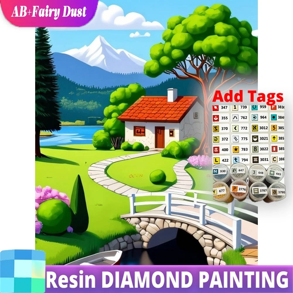 

Resin AB Fairy Dust DIY Full Square Round House Diamond Painting Landscape Suitable For Beginners Mosaic Tree Holiday Gifts