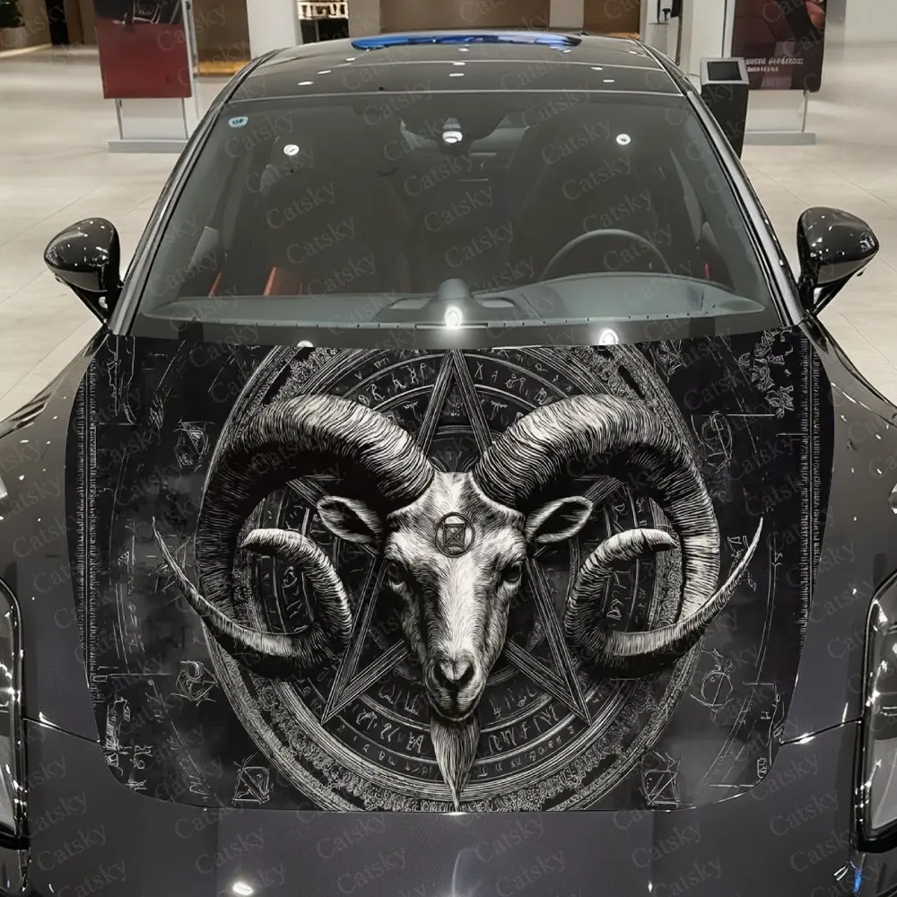 グレートーンの巨大な角のある雄羊の車用ビニールラップ、pvc防水カーフードステッカー、自己粘着性の傷防止ステッカー