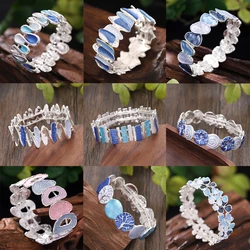 Fashion Drip Oil Geometric Elastic Bracelet for Women Accessories New Trendy Silver Color Bangle Daily Party Prom Jewelry Gifts
