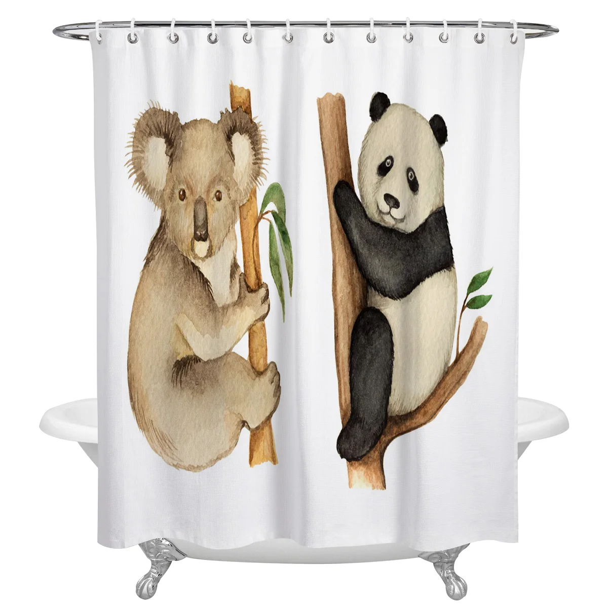 Cartoon Animal Cute Koala Panda White Waterproof Bathroom Decoration Shower Curtain With Hook Bath Curtains Bathroom Accessories