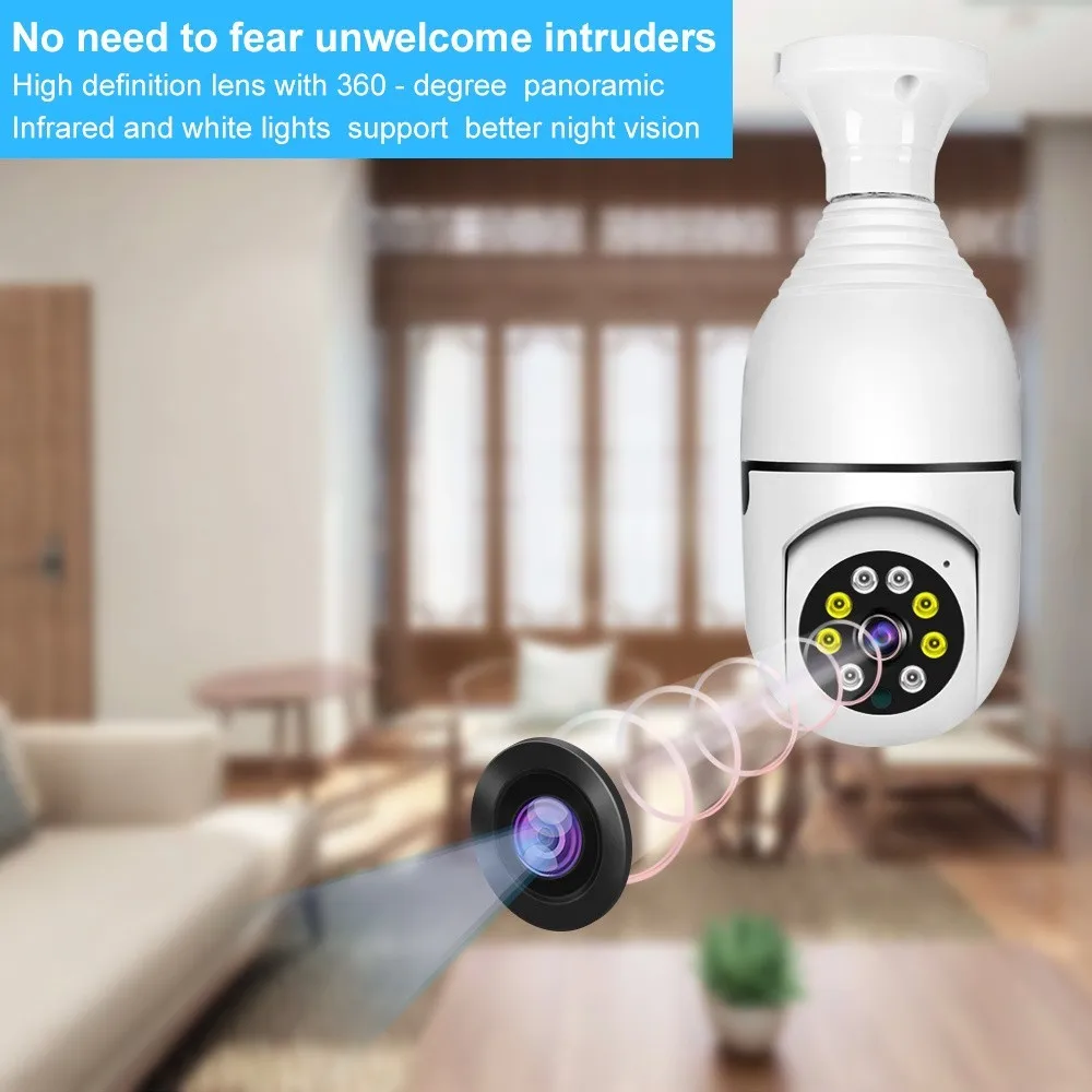 Ycc365 Plus IP Camera Wifi E27 Security Monitor Night Vision Full Color Auto Rotating Wireless 360 Wifi Surveillance Bulb Camera