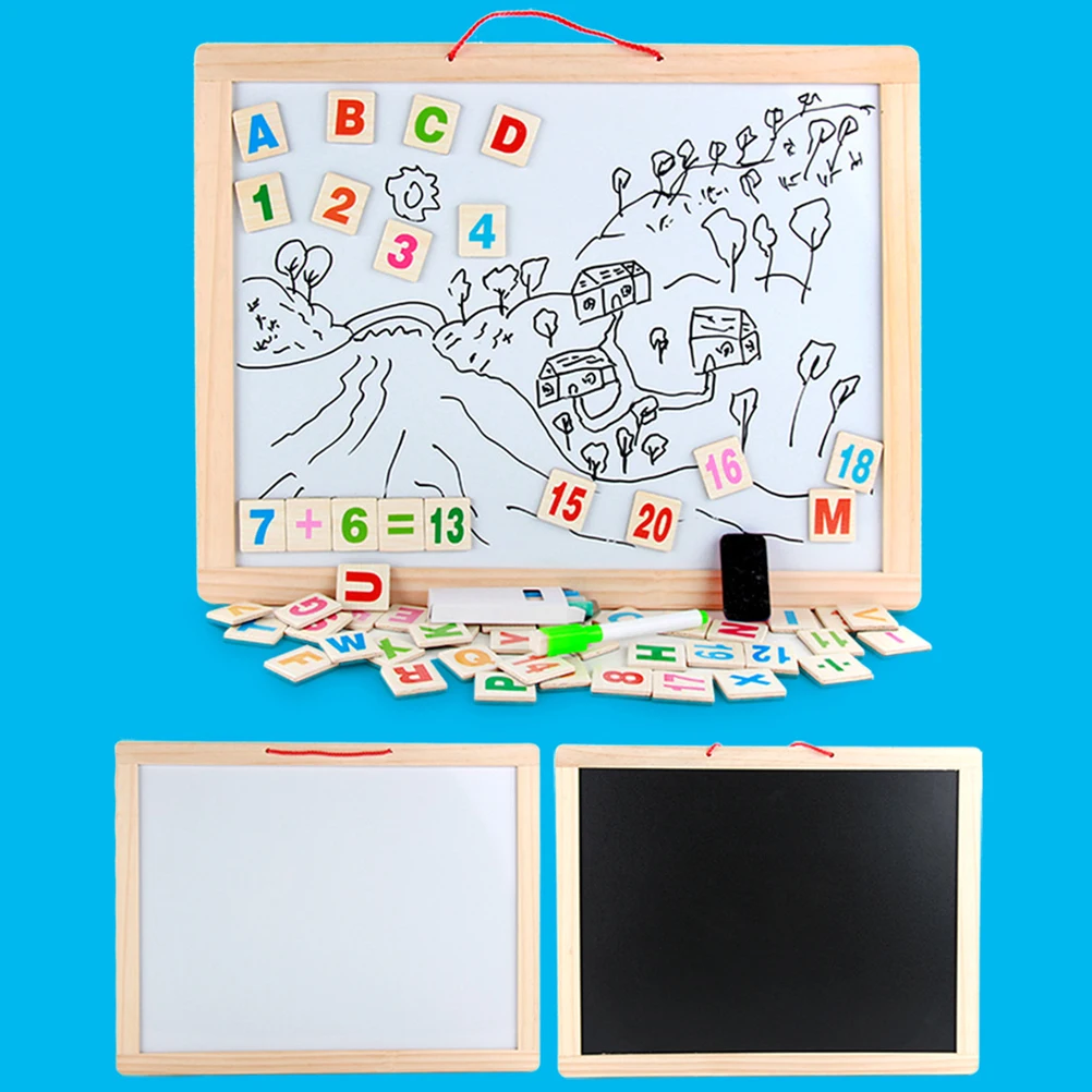 

1 set Magnetic Writing Board Double Sided Wood Blackboard Small Portable Kids Safe Environmental Friendly Home School