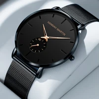 Reloj Hannah Martin de acero inoxidable a la moda para hombre, reloj de negocios con esfera pequeña, movimiento de cuarzo de oro rosa negro, reloj de regalo informal para hombre