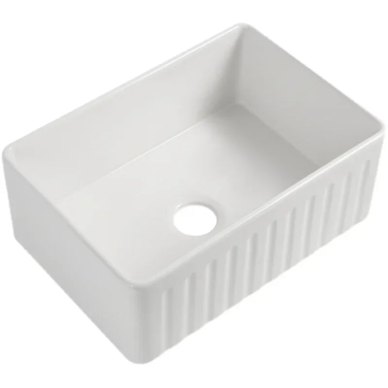 Kitchen refractory ceramic sink large single tank white front semi-embedded