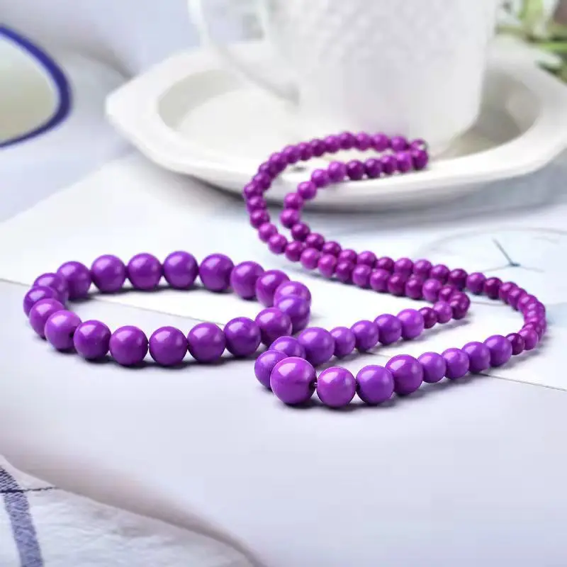 Purple mica necklace tower chain taro purple mica stone round bead bracelet set women's jewelry crystal