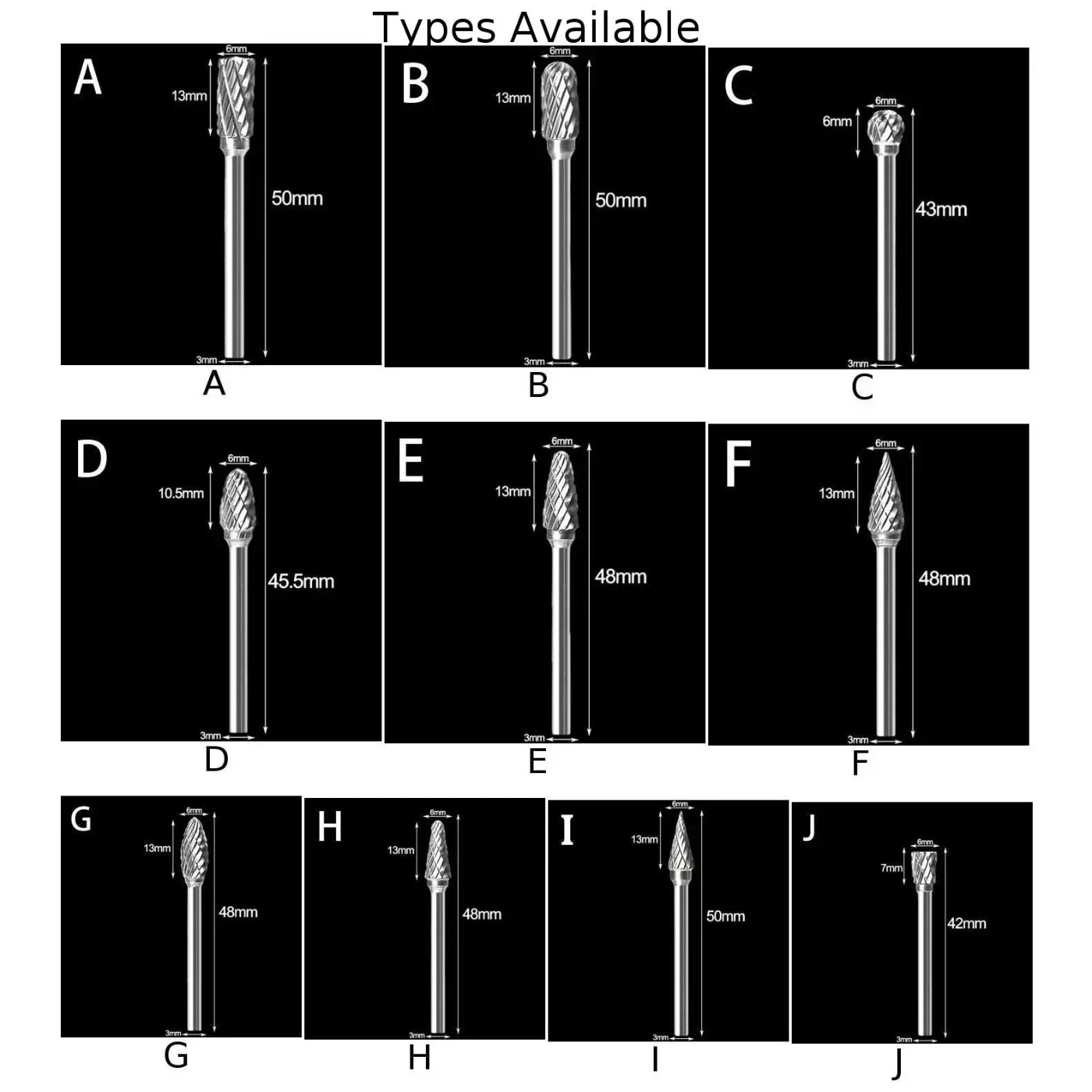 1 stks Carbide Burr Harde Legering Wolfraam Staal Double Cut Roterende Bestand Frees Hoofd Metaalbewerking Houtbewerking Slijpen Carving