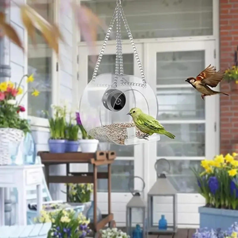 2023 Smart Bird Feeder Acrylic with Camera Bird House Pet Feeder Transparent 1080P HD Easy Installation for Outdoor Garden