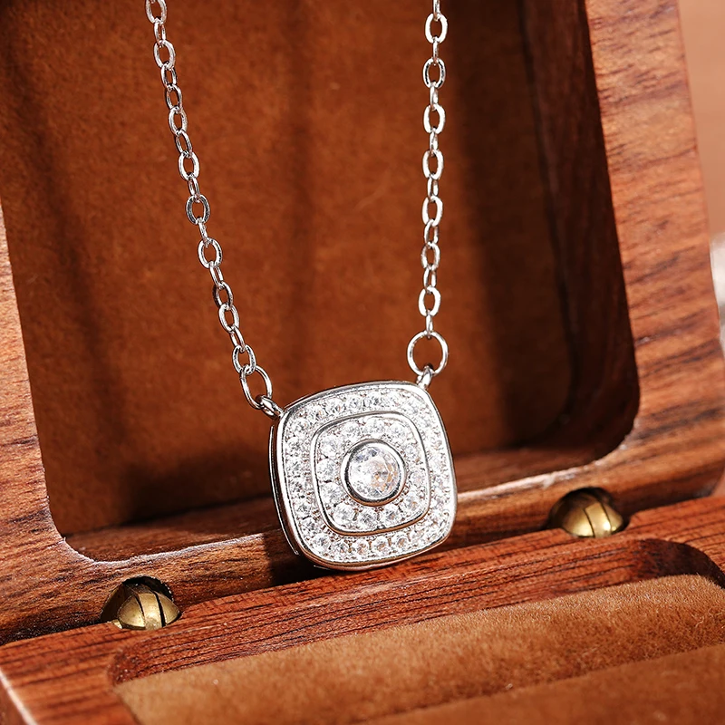 Huitan Cushion Shaped Pendant Necklace for Women Wedding Engagement Charming Silver Color Accessories Elegant Jewelry Inlaid CZ