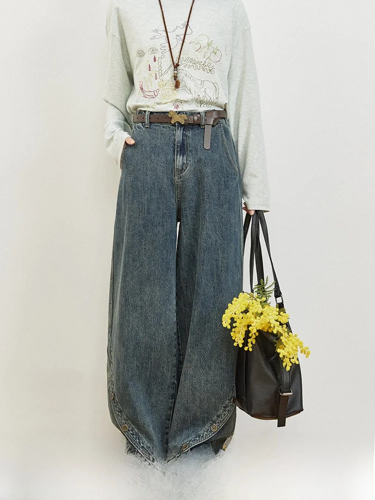 

Женские джинсы с высокой талией в стиле ретро, широкие брюки, универсальные повседневные джинсовые брюки с изогнутым ножом