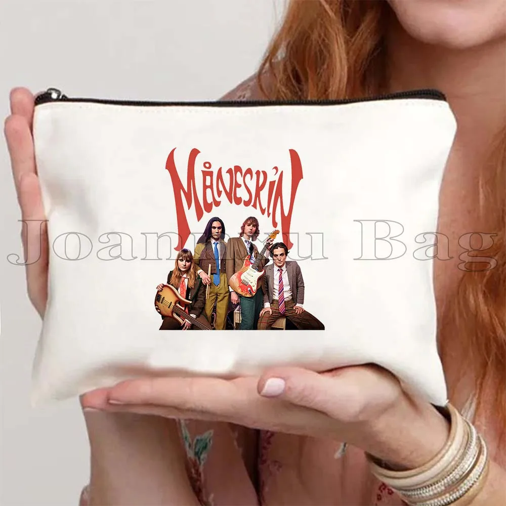 Maneskin Damiano David Italia Music Band MAMMAMIA Victoria Damian Fan Birthday Gift Canvas Cosmetic Makeup Toilet Bag Case Pouch