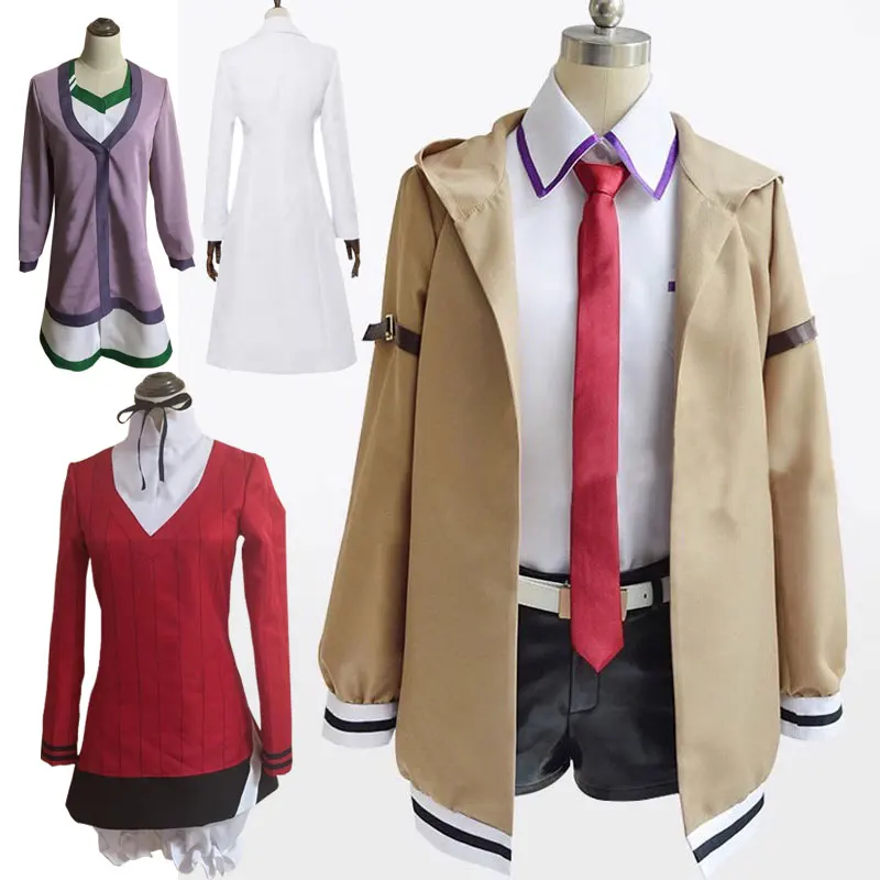 Steins Okabe Rintarou Hiyajo Maho Cosplay Anime Makise Kurisu Urushibara Ruka Cosplay Costume Jacket Coat Outfits Custom Size