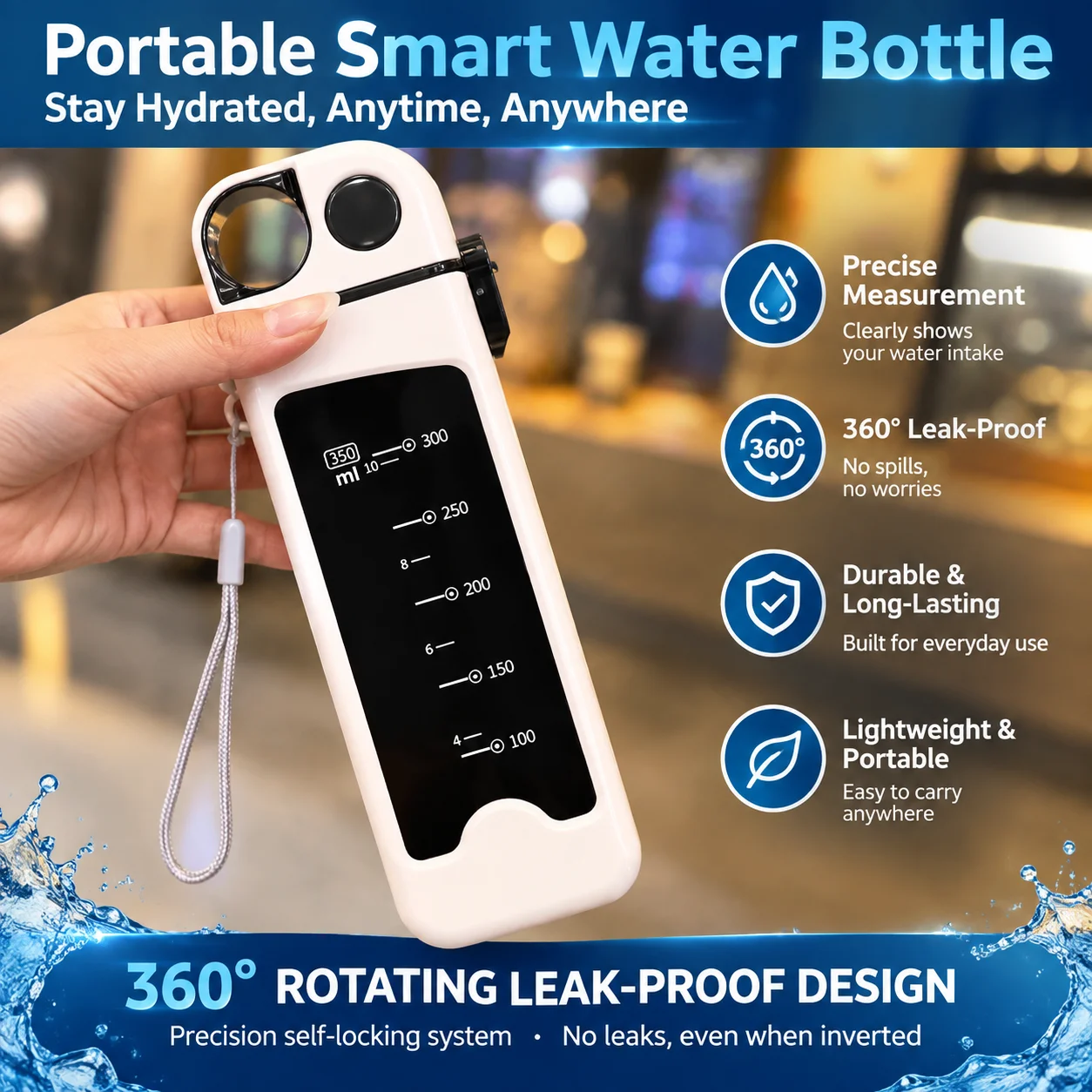 Flat Square Water Bottle with Straw Portable Shatterproof Plastic Cup Duck Bill Silicone Spout for Office School Outdoor
